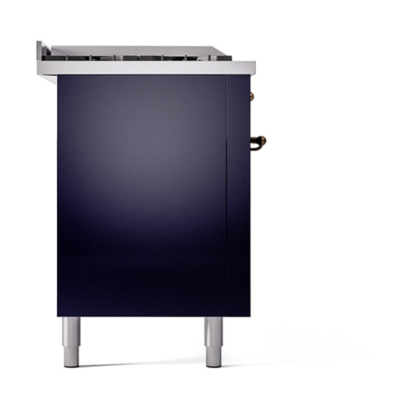 ILVE Nostalgie II 60-Inch Dual Fuel Range with 7 Burners, Griddle, & French Top with Solid Door Oven in Midnight Blue with Bronze Trim (UP60FSQNMPMBB)