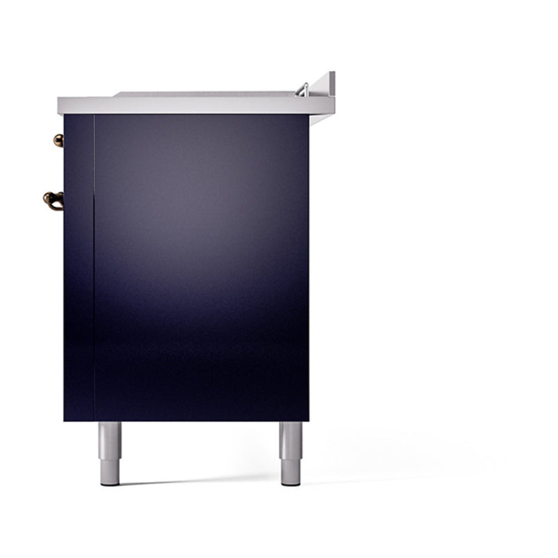 ILVE Nostalgie II 60-Inch Dual Fuel Range with 7 Burners, Griddle, & French Top with Solid Door Oven in Midnight Blue with Bronze Trim (UP60FSQNMPMBB)