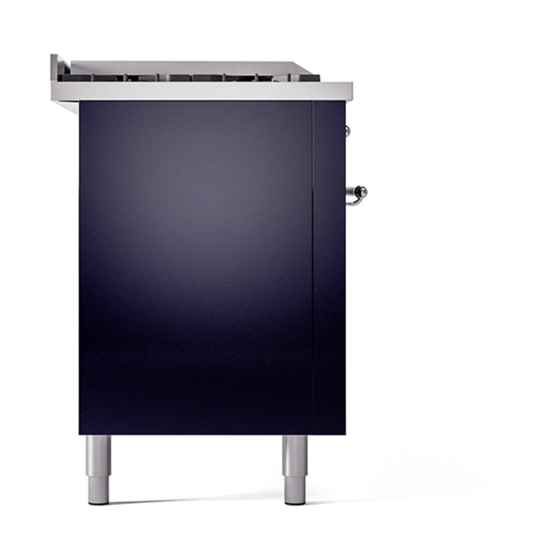 ILVE Nostalgie II 60-Inch Dual Fuel Range with 7 Burners, Griddle, & French Top with Solid Door Oven in Midnight Blue with Chrome Trim (UP60FSQNMPMBC)
