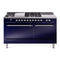 ILVE Nostalgie II 60-Inch Natural Gas Dual Fuel Range with 7 Burners, Griddle, & French Top with Solid Door Oven in Midnight Blue with Chrome Trim (UP60FSQNMPMBC)