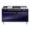ILVE Nostalgie II 60-Inch Dual Fuel Range with 7 Burners, Griddle, & French Top with Solid Door Oven in Midnight Blue with Chrome Trim (UP60FSQNMPMBC)