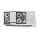 ILVE Nostalgie II 60-Inch Natural Gas Dual Fuel Range with 7 Burners, Griddle, & French Top with Solid Door Oven in Midnight Blue with Brass Trim (UP60FSQNMPMBG)