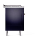 ILVE Nostalgie II 60-Inch Natural Gas Dual Fuel Range with 7 Burners, Griddle, & French Top with Solid Door Oven in Midnight Blue with Brass Trim (UP60FSQNMPMBG)