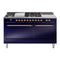 ILVE Nostalgie II 60-Inch Dual Fuel Range with 7 Burners, Griddle, & French Top with Solid Door Oven in Midnight Blue with Copper Trim (UP60FSQNMPMBP)