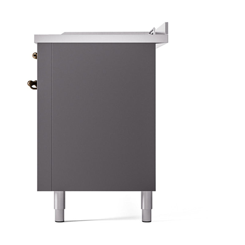 ILVE Nostalgie II 60-Inch Dual Fuel Range with 7 Burners, Griddle, & French Top with Solid Door Oven in Matte Graphite with Bronze Trim (UP60FSQNMPMGB)