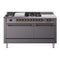 ILVE Nostalgie II 60-Inch Natural Gas Dual Fuel Range with 7 Burners, Griddle, & French Top with Solid Door Oven in Matte Graphite with Bronze Trim (UP60FSQNMPMGB)