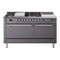 ILVE Nostalgie II 60-Inch Natural Gas Dual Fuel Range with 7 Burners, Griddle, & French Top with Solid Door Oven in Matte Graphite with Chrome Trim (UP60FSQNMPMGC)