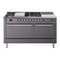 ILVE Nostalgie II 60-Inch Dual Fuel Range with 7 Burners, Griddle, & French Top with Solid Door Oven in Matte Graphite with Chrome Trim (UP60FSQNMPMGC)