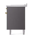ILVE Nostalgie II 60-Inch Natural Gas Dual Fuel Range with 7 Burners, Griddle, & French Top with Solid Door Oven in Matte Graphite with Brass Trim (UP60FSQNMPMGG)