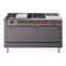 ILVE Nostalgie II 60-Inch Natural Gas Dual Fuel Range with 7 Burners, Griddle, & French Top with Solid Door Oven in Matte Graphite with Brass Trim (UP60FSQNMPMGG)