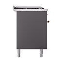 ILVE Nostalgie II 60-Inch Natural Gas Dual Fuel Range with 7 Burners, Griddle, & French Top with Solid Door Oven in Matte Graphite with Copper Trim (UP60FSQNMPMGP)