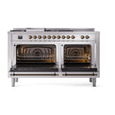 ILVE Nostalgie II 60-Inch Propane Gas Dual Fuel Range with 7 Burners, Griddle, & French Top with Solid Door Oven in Stainless Steel with Bronze Trim (UP60FSQNMPSSBLP)