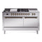 ILVE Nostalgie II 60-Inch Natural Gas Dual Fuel Range with 7 Burners, Griddle, & French Top with Solid Door Oven in Stainless Steel with Bronze Trim (UP60FSQNMPSSB)
