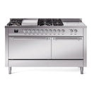 ILVE Nostalgie II 60-Inch Natural Gas Dual Fuel Range with 7 Burners, Griddle, & French Top with Solid Door Oven in Stainless Steel with Chrome Trim (UP60FSQNMPSSC)