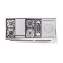 ILVE Nostalgie II 60-Inch Natural Gas Dual Fuel Range with 7 Burners, Griddle, & French Top with Solid Door Oven in Stainless Steel with Brass Trim (UP60FSQNMPSSG)