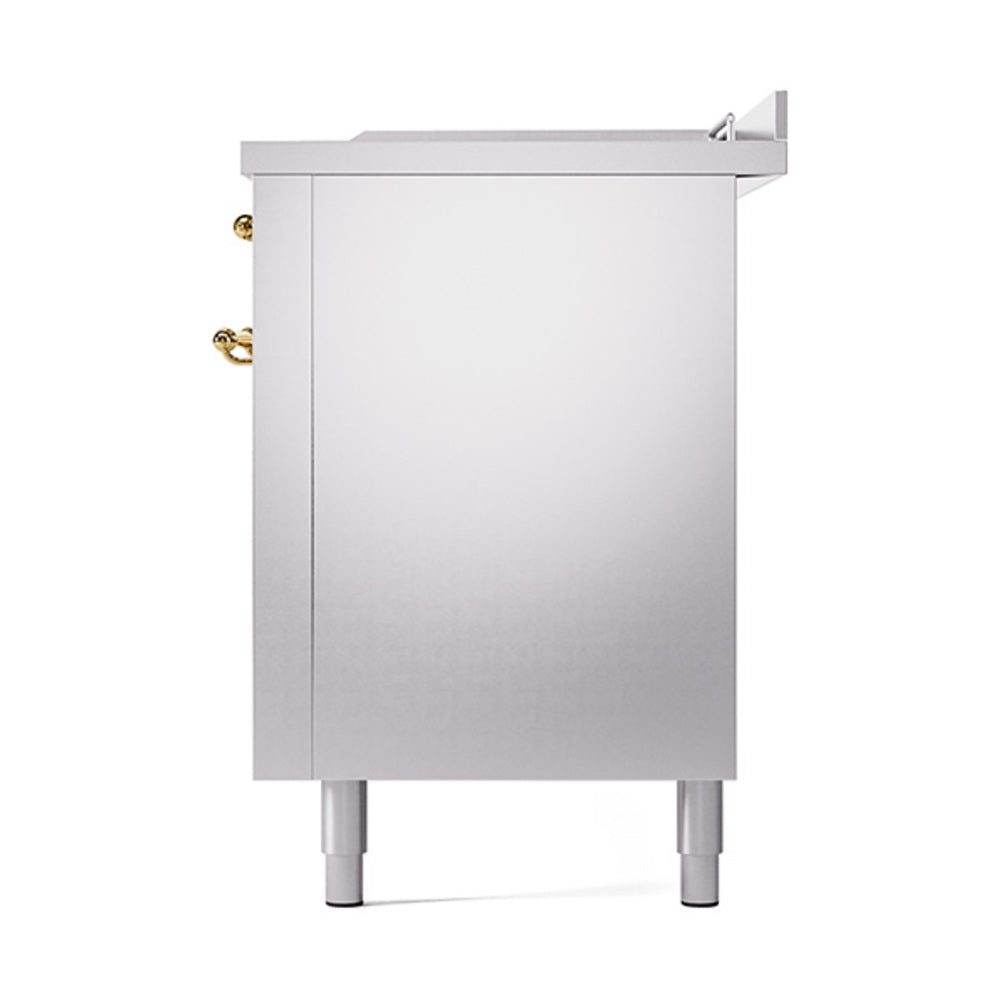 Stainless steel range side panel with brass fittings and leveling legs