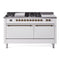 ILVE Nostalgie II 60-Inch Natural Gas Dual Fuel Range with 7 Burners, Griddle, & French Top with Solid Door Oven in White with Bronze Trim (UP60FSQNMPWHB)