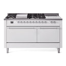 ILVE Nostalgie II 60-Inch Propane Gas Dual Fuel Range with 7 Burners, Griddle, & French Top with Solid Door Oven in White with Chrome Trim (UP60FSQNMPWHCLP)