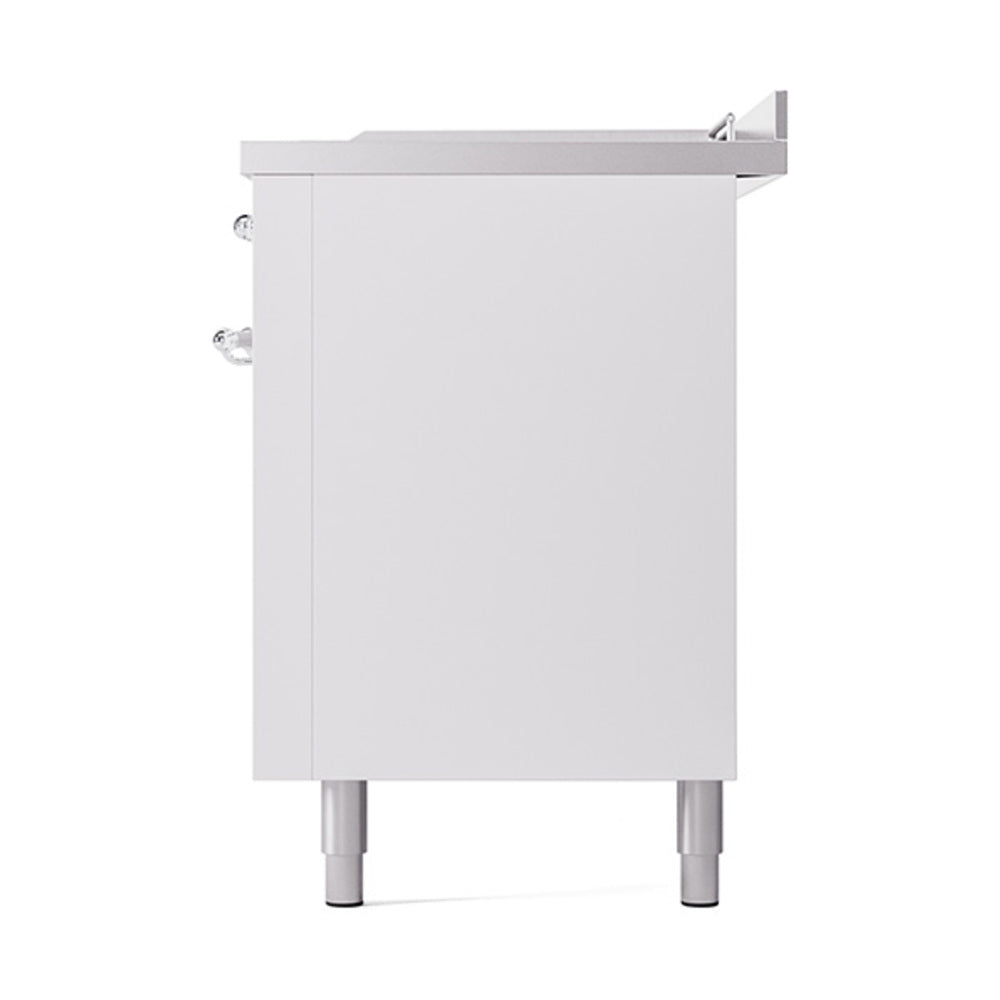 White range end panel with vented top and chrome handle, leveling legs