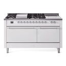 ILVE Nostalgie II 60-Inch Natural Gas Dual Fuel Range with 7 Burners, Griddle, & French Top with Solid Door Oven in White with Chrome Trim (UP60FSQNMPWHC)