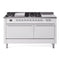ILVE Nostalgie II 60-Inch Natural Gas Dual Fuel Range with 7 Burners, Griddle, & French Top with Solid Door Oven in White with Chrome Trim (UP60FSQNMPWHC)