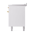 ILVE Nostalgie II 60-Inch Natural Gas Dual Fuel Range with 7 Burners, Griddle, & French Top with Solid Door Oven in White with Brass Trim (UP60FSQNMPWHG)