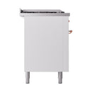 ILVE Nostalgie II 60-Inch Natural Gas Dual Fuel Range with 7 Burners, Griddle, & French Top with Solid Door Oven in White with Copper Trim (UP60FSQNMPWHP)