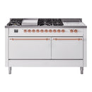 ILVE Nostalgie II 60-Inch Natural Gas Dual Fuel Range with 7 Burners, Griddle, & French Top with Solid Door Oven in White with Copper Trim (UP60FSQNMPWHP)