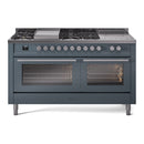 ILVE Professional Plus II 60-Inch Propane Gas Dual Fuel Range with 7 Burners, Griddle, & French Top with Triple Glass Door Oven in Blue Grey (UP60FSWMPBGLP)