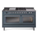 ILVE Professional Plus II 60-Inch Natural Gas Dual Fuel Range with 7 Burners, Griddle, & French Top with Triple Glass Door Oven in Blue Grey (UP60FSWMPBG)