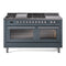 ILVE Professional Plus II 60-Inch Natural Gas Dual Fuel Range with 7 Burners, Griddle, & French Top with Triple Glass Door Oven in Blue Grey (UP60FSWMPBG)