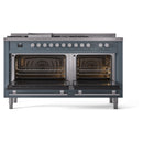 ILVE Professional Plus II 60-Inch Propane Gas Dual Fuel Range with 7 Burners, Griddle, & French Top with Triple Glass Door Oven in Blue Grey (UP60FSWMPBGLP)