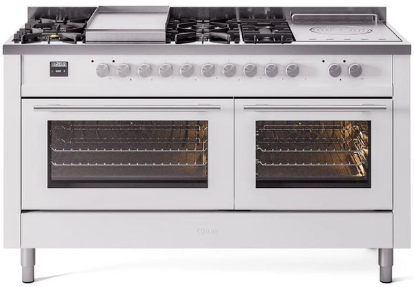 ILVE 60-Inch Professional Plus II Freestanding Dual Fuel Range with 7 Gas Burner in White (UP60FSWMPWH)