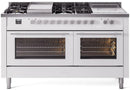 ILVE Professional Plus II 60-Inch Natural Gas Dual Fuel Range with 7 Burners, Griddle, & French Top with Triple Glass Door Oven in White (UP60FSWMPWH)