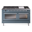 ILVE 60-inch Professional Plus II Propane Gas Dual Fuel Range with 9 Burners, Griddle, and Triple Glass Door Oven in Blue Grey (UP60FWMPBGLP)