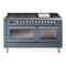 ILVE 60-inch Professional Plus II Propane Gas Dual Fuel Range with 9 Burners, Griddle, and Triple Glass Door Oven in Blue Grey (UP60FWMPBGLP)