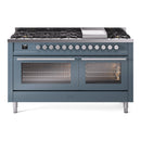 ILVE 60-inch Professional Plus II Natural Gas Dual Fuel Range with 9 Burners, Griddle, and Triple Glass Door Oven in Blue Grey (UP60FWMPBG)
