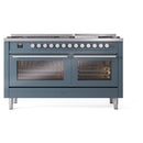 ILVE 60-inch Professional Plus II Natural Gas Dual Fuel Range with 9 Burners, Griddle, and Triple Glass Door Oven in Blue Grey (UP60FWMPBG)