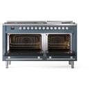ILVE 60-inch Professional Plus II Propane Gas Dual Fuel Range with 9 Burners, Griddle, and Triple Glass Door Oven in Blue Grey (UP60FWMPBGLP)