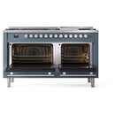 ILVE 60-inch Professional Plus II Natural Gas Dual Fuel Range with 9 Burners, Griddle, and Triple Glass Door Oven in Blue Grey (UP60FWMPBG)