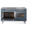 ILVE 60-inch Professional Plus II Natural Gas Dual Fuel Range with 9 Burners, Griddle, and Triple Glass Door Oven in Blue Grey (UP60FWMPBG)