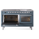 ILVE 60-inch Professional Plus II Propane Gas Dual Fuel Range with 9 Burners, Griddle, and Triple Glass Door Oven in Blue Grey (UP60FWMPBGLP)