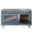 ILVE 60-inch Professional Plus II Propane Gas Dual Fuel Range with 9 Burners, Griddle, and Triple Glass Door Oven in Blue Grey (UP60FWMPBGLP)