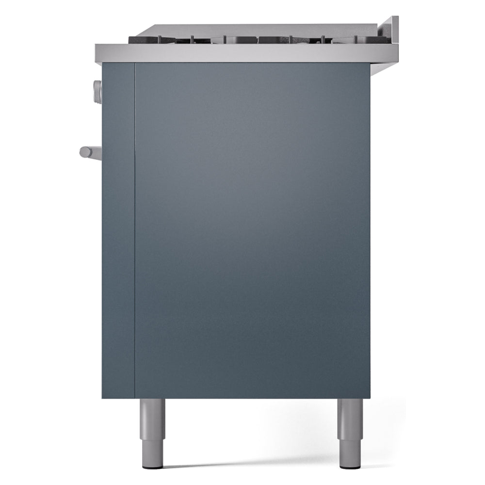 Blue grey range side panel with backguard and two leveling feet