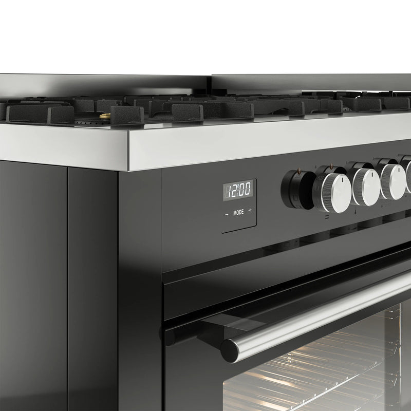 ILVE 60-inch Professional Plus II Dual Fuel Range with 9 Burners, Griddle, and Triple Glass Door Oven in Glossy Black (UP60FWMPBK)