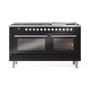 ILVE 60-inch Professional Plus II Propane Gas Dual Fuel Range with 9 Burners, Griddle, and Triple Glass Door Oven in Glossy Black (UP60FWMPBKLP)