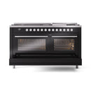 ILVE 60-inch Professional Plus II Propane Gas Dual Fuel Range with 9 Burners, Griddle, and Triple Glass Door Oven in Glossy Black (UP60FWMPBKLP)