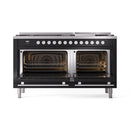 ILVE 60-inch Professional Plus II Propane Gas Dual Fuel Range with 9 Burners, Griddle, and Triple Glass Door Oven in Glossy Black (UP60FWMPBKLP)
