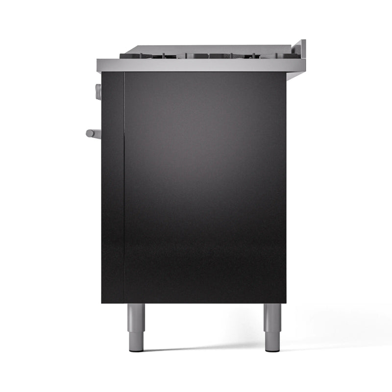 ILVE 60-inch Professional Plus II Dual Fuel Range with 9 Burners, Griddle, and Triple Glass Door Oven in Glossy Black (UP60FWMPBK)
