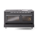 ILVE 60-inch Professional Plus II Propane Gas Dual Fuel Range with 9 Burners, Griddle, and Triple Glass Door Oven in Matte Graphite (UP60FWMPMGLP)
